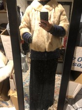 B Vintage 100% real beige white mink  fur coat