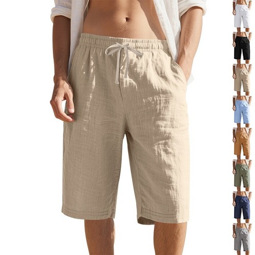 Mens linen shorts loose - 3/4,