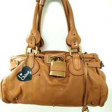 Chloe Paddington Hand Bag Leather Camel Brown Padlock Key Used 120119