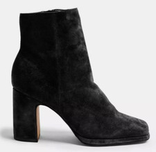 Topshop Suede Block Heel Ladies Boots Black Ankle Size UK 5 EUR 38 Womens Shoes