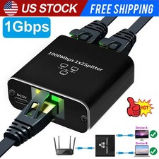 RJ45 Gigabit Ethernet Splitter 1000Mbps LAN Network Internet 1 to 2 Out Adapter