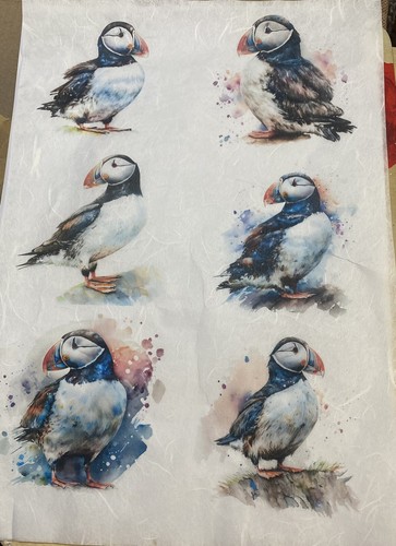 Rice paper decoupage - paper, puffins
