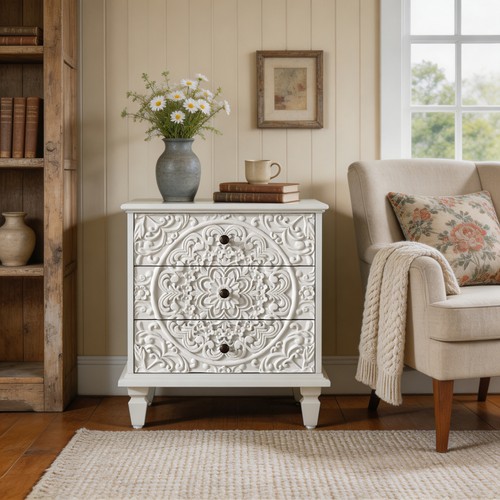 Carved drawer nightstand - carved,