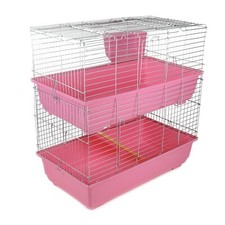 Rabbit Cage Indoor 80cm Double Guinea Pig 2 Tier Pink with Hayracks