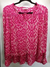 NEXT Women's Size 10 Fuschia Pink Floral Blouse Ruffle Hi-Lo Tie Neck