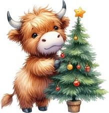 Christmas Highland Cow Wall Art Bedroom Window Decor Vinyl Sticker Decal 6 Sizes