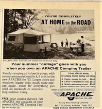 Vtg 1962 Apache Eagle Campers Trailers At Home on the Road Photo Print Ad
