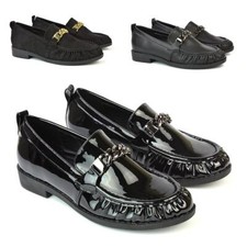 Womens Black Penny Loafers Ladies Slip On Flat Work School Pumps Shoes Size 3-8