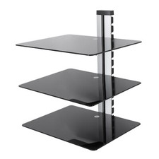 AVF Triple Accessory Shelf - 3 Glass Floating Shelves - Black & Silver - On Wall