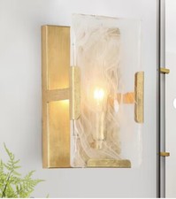 Zevni 1-Light Modern Antique Gold Leaf Wall Sconce, Cloud-Like Glass Wall Light