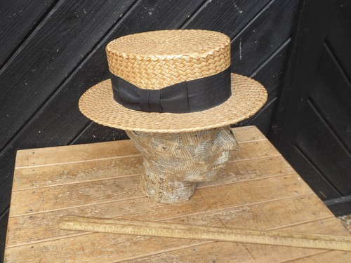 Antique straw boater hat - straw, with