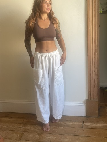 Oska white pure - linen, wide-leg