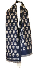 Alexander McQueen Scarf blue white Skull reversible wool upside down New