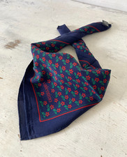 Valentino Silk Neck Scarf Neckerchief Bandana Navy Blue Red Floral Square Shape