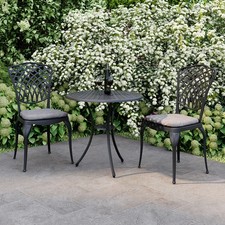 Charles Bentley Cast Aluminium Bistro Table and 2 Chairs Set Black Outdoor Table