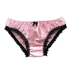 Baby Pink Satin Frilly Lace Sissy Panties Bikini Knickers Underwear Size 10-20