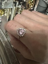 925 Sterling Silver Pink Heart CZ Ring Size P