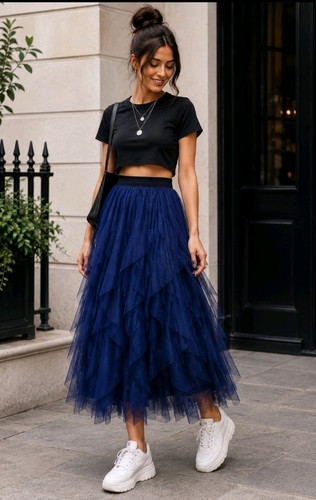 Midi skirt navy - midi,