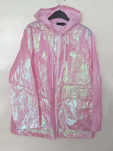 Pink holographic rain mac - pink, pvc