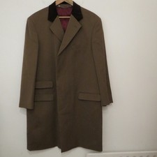 SAMUEL WINDSOR CHESTERFIELD COVERT COAT UK 44 BROWN VELVET COLLAR LONDON