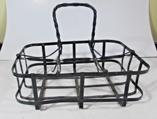 EARLY VINTAGE MILK BOTTLE BLACK CARRIER FOR 6 BOTTLES W/ WIRE HANDLE !