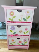 Girls Pink Bedside Table Drawers Unit Storage Polka Dot Shabby Chic Vintage Styl