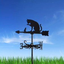 Black Cat Weathervane Iron Metal Weather Vane for Lawn Courtyard Roof Mount