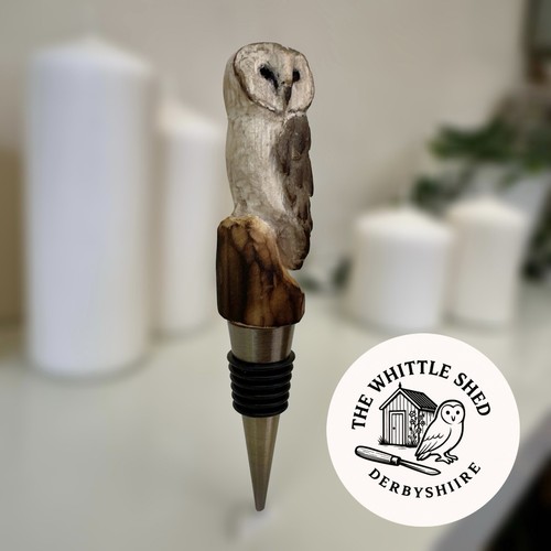 Hand carved barn owl bottle - barn, owl: