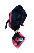 OFFICIAL BOY SCOUTS POPPIE FLEUR DE LIS PRINTED SCARF & LEATHER WOGGLE SET NEW!