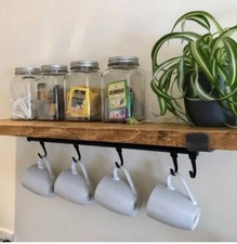 Rustic Kitchen Shelf Urban Reclamation Handmade Pine Wood Raw Steel Hooks