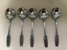 Vintage Viners Retro Shape Stainless Steel Empire Soup Spoons x 5