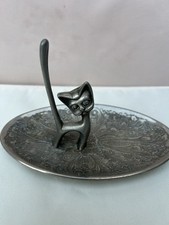 Vintage Seba Silver Plated Cat Ring Holder Jewellery Trinket Dish 60s 70s