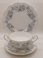 Royal Albert "Silver Maple" Two Handled Soup Bowl with Saucer and Plate