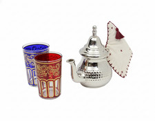 Moroccan Mint Teapot Small:  Hammered Teapot, 2 Tea Glasses, Teapot Holder
