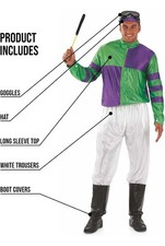 Jockey Costume XL Fancy Dress Outfit Goggles Included Worn Once Horse Racing