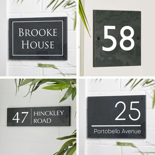 Engraved slate house sign - house,