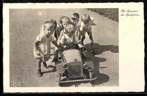 Children admire pedal car in - children,