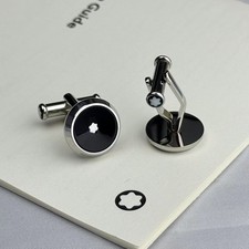 Montblanc Star cufflinks stainless steel with a black resin inlay round shape