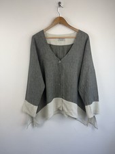 Terry Macey Jacket 100% Linen Size Large Grey Oversized Shirt Jacket Relaxed V