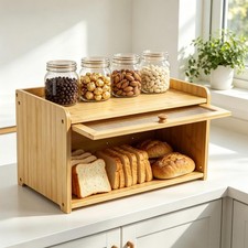 Bamboo wooden bread bin - bamboo,