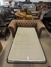 Chesterfield Tan Real Leather Two Seater Sofa Pull Out Bed