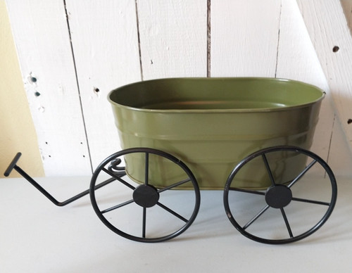 Olive green metal wagon - green,