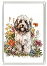 HAVANESE DOG FLOWERS SITTING DOG PRINT NOVELTY ACRYLIC FRIDGE MAGNET GREAT GIFT