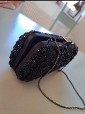 LK Bennett Black Beaded Evening Clutch Bag With Chain Strap
