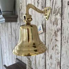 Shiny Brass Ship Bell 5" W/ Rope Lanyard ~ ~Nautical Maritime Wall Boat Decor