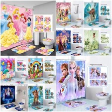 Disney Princess Waterproof Shower Curtain Bathroom Mat Rug Toilet Cover Mat Lid