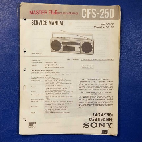 Sony cfs 250 - cfs-250, manual
