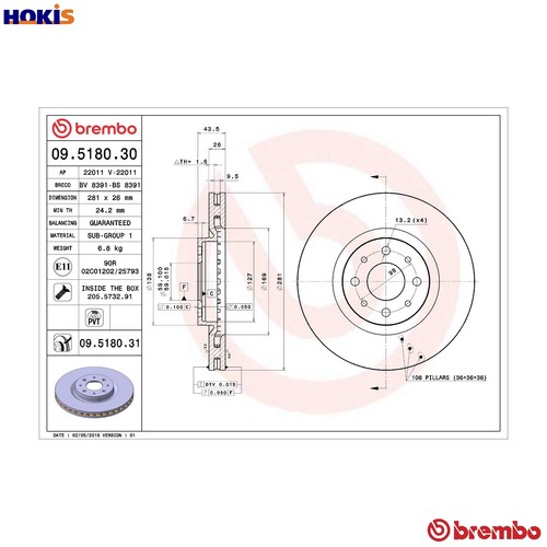 Brake disc 5180 31 for - disc, 09.5180.31