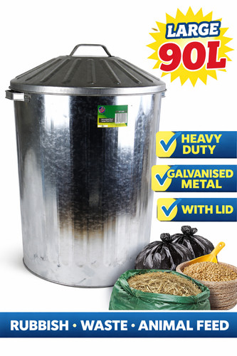 Galvanised metal bin with - with, lid