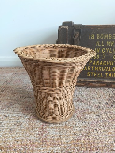 Vintage wicker waste paper bin - waste,